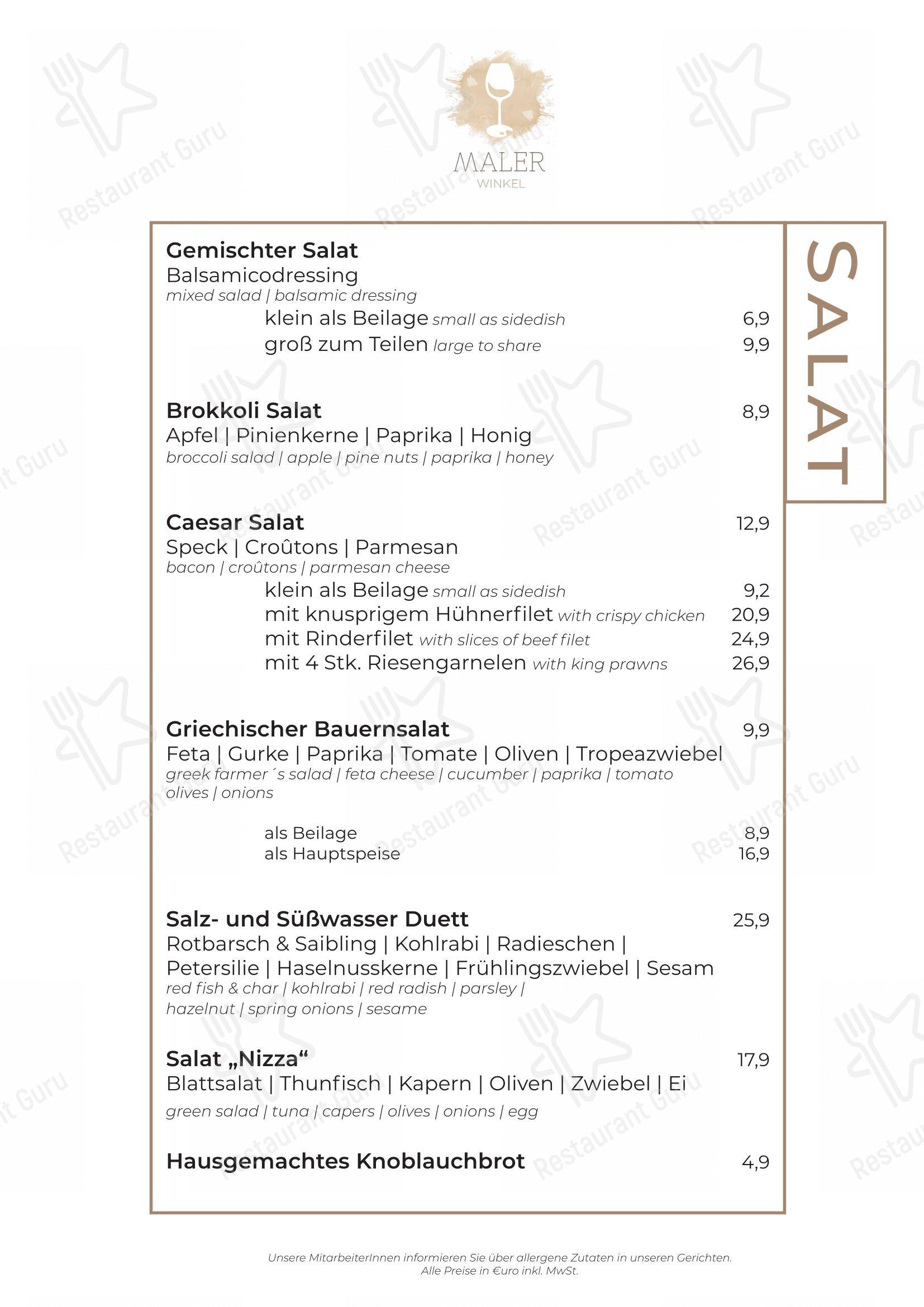 Menu pour Malerwinkel Rattenberg restaurant
