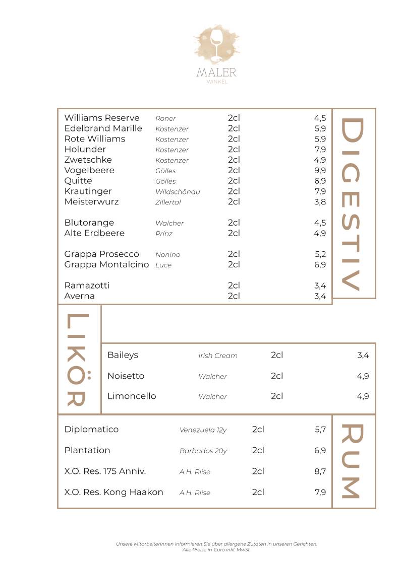Menu de Malerwinkel Rattenberg