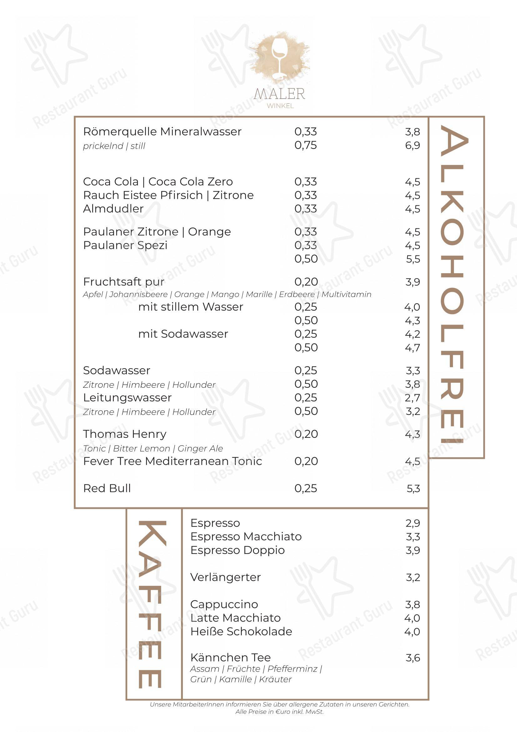 Menu pour Malerwinkel Rattenberg - Menu