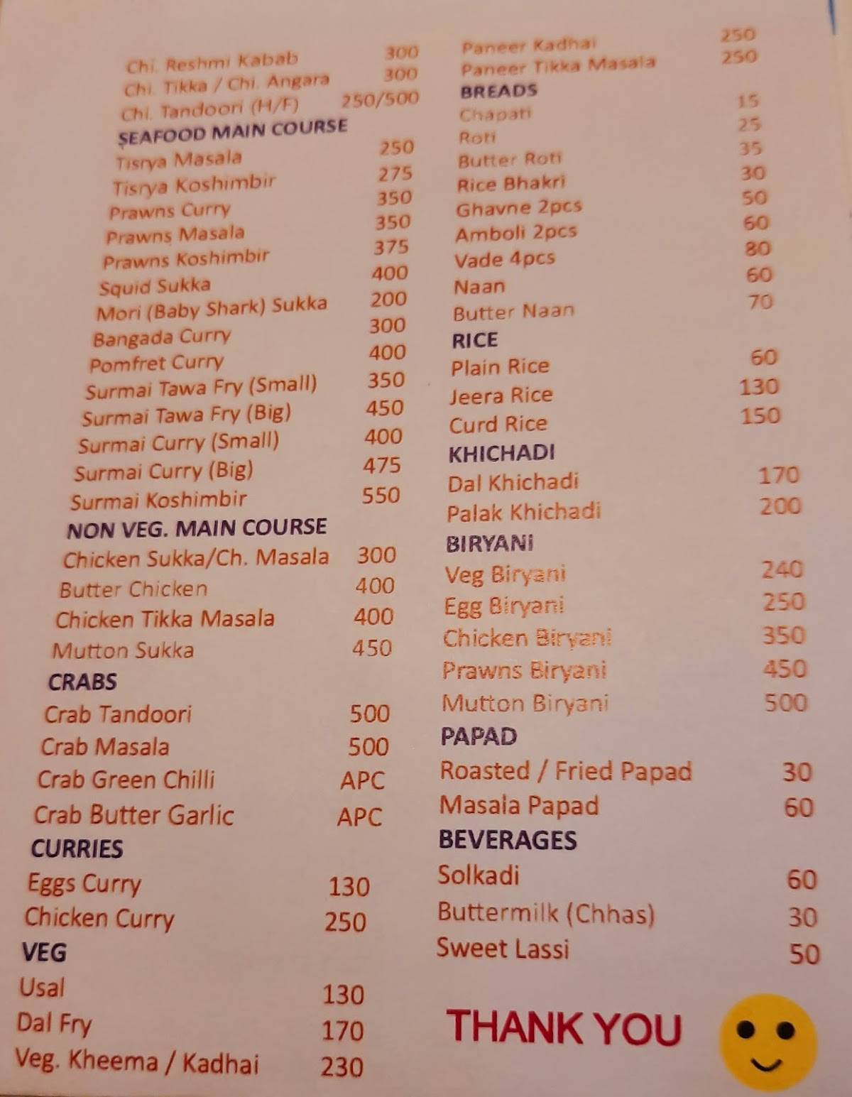 Malvani Thali / Rapan Coastal Seafoods menu