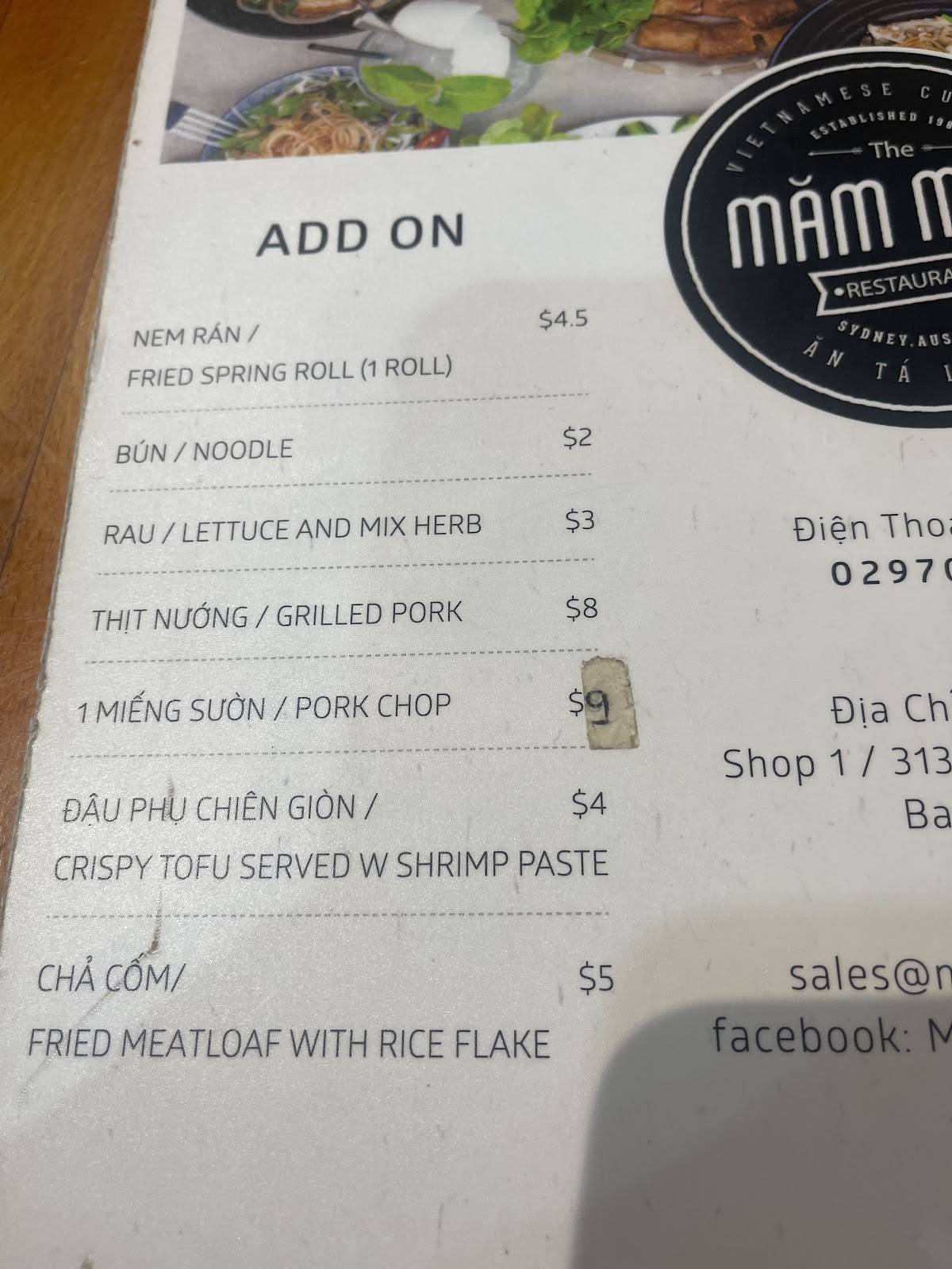 Menu at Mam Mam Bankstown Restaurant, Bankstown