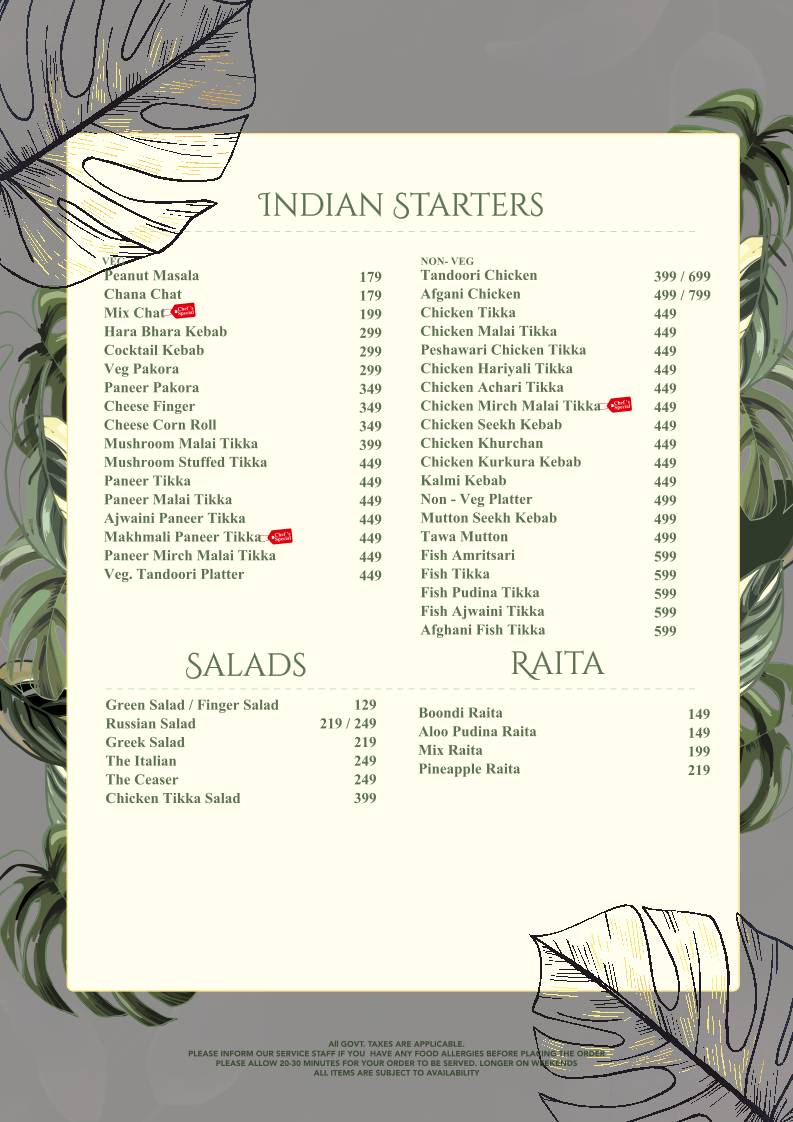 Mama's Rasoi by Spring Hill Resorts menu
