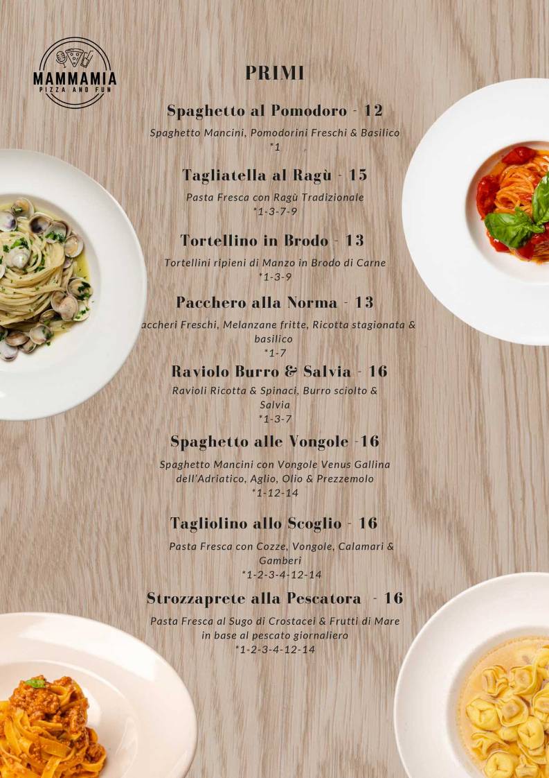 Menu di Mammamia Riccione 