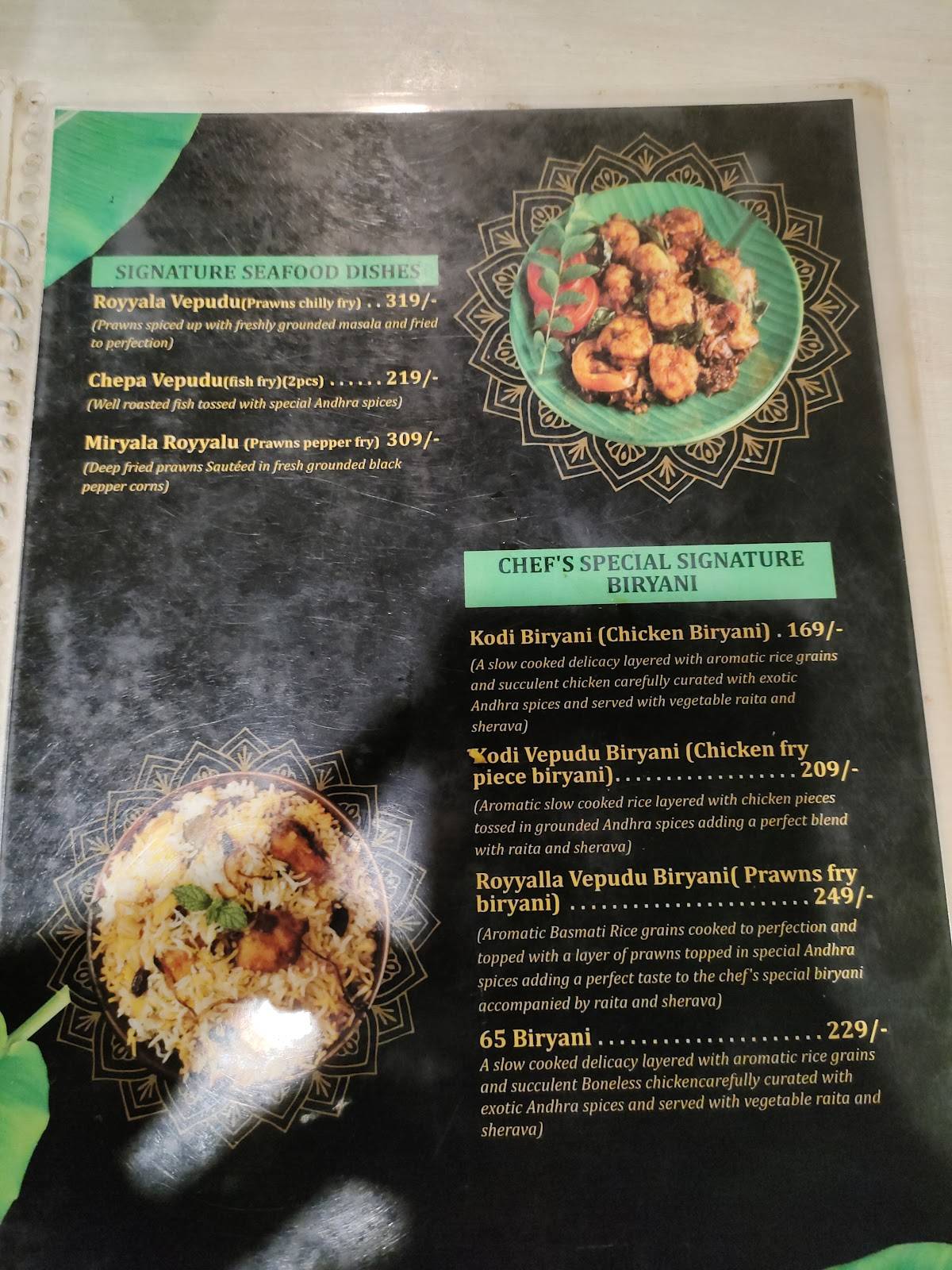 Mana Andhra ruchullu- Authentic Telugu food menu