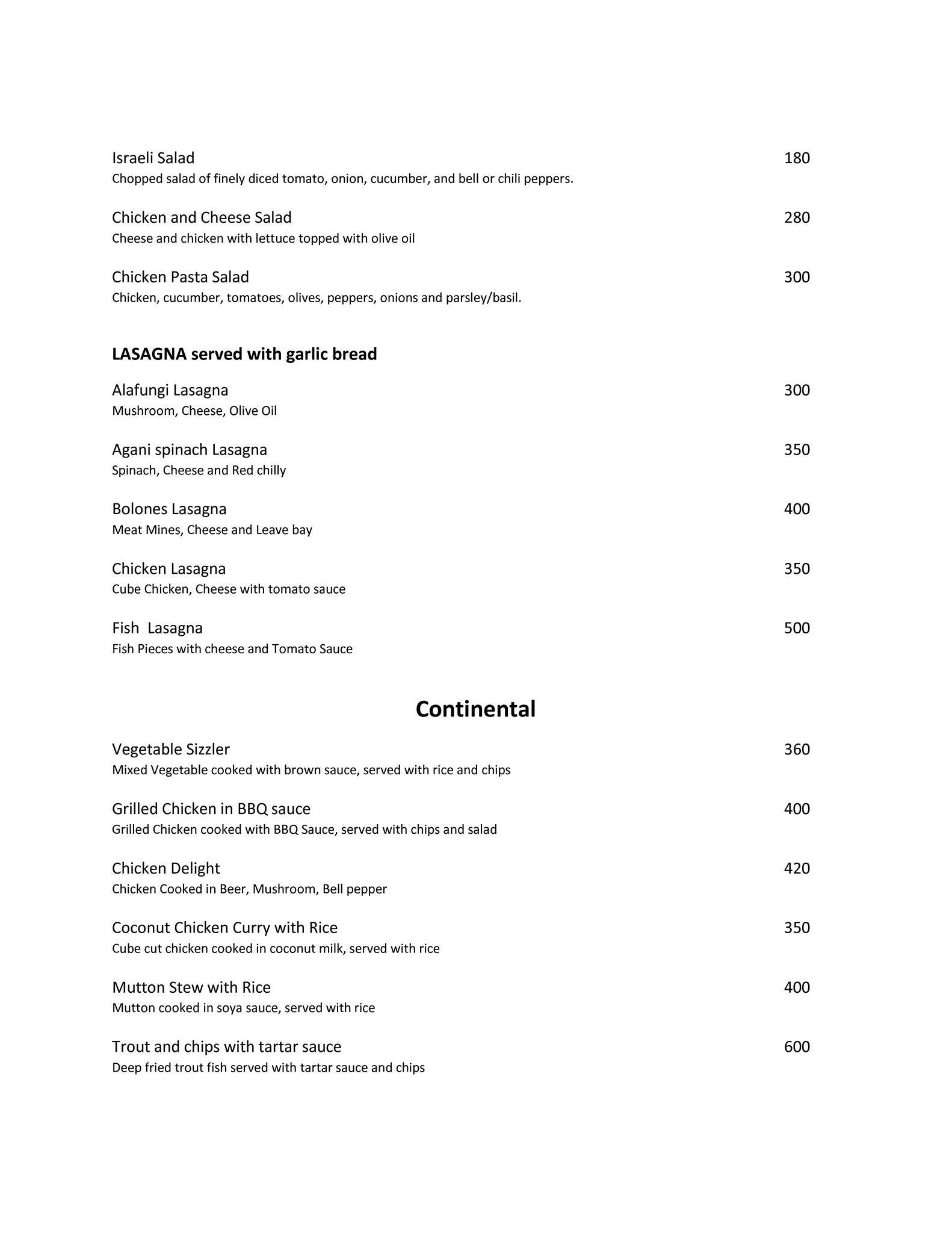 Cafe Live menu