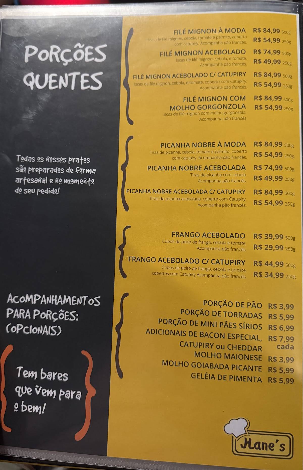 Mane's Bar cardápio