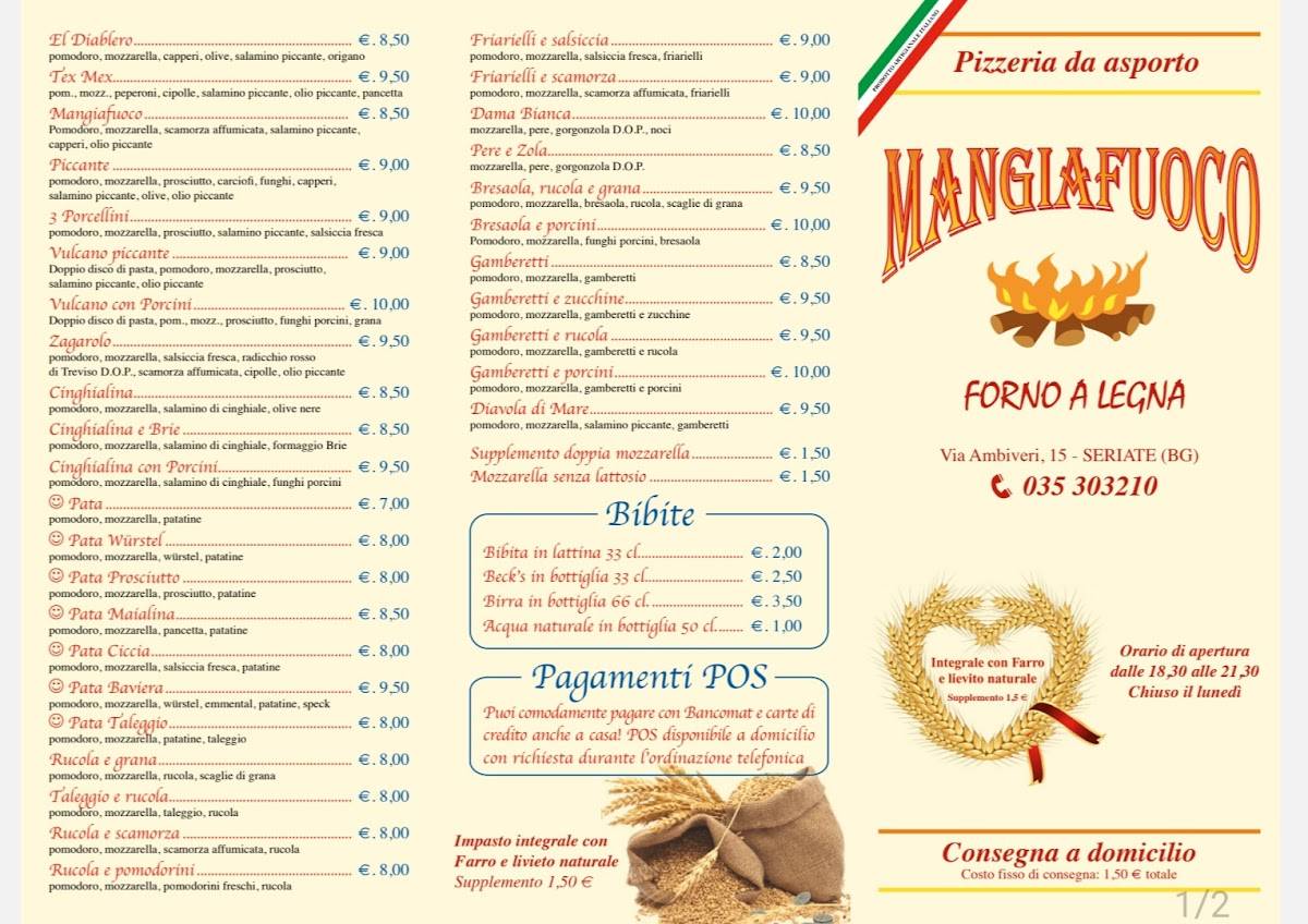 Menu di Mangiafuoco pizzeria 
