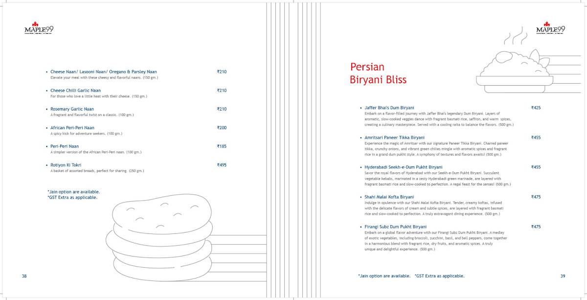 Maple 99 menu