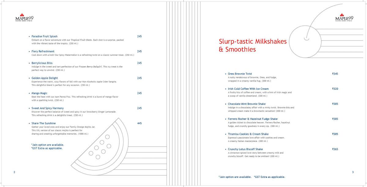 Maple 99 menu