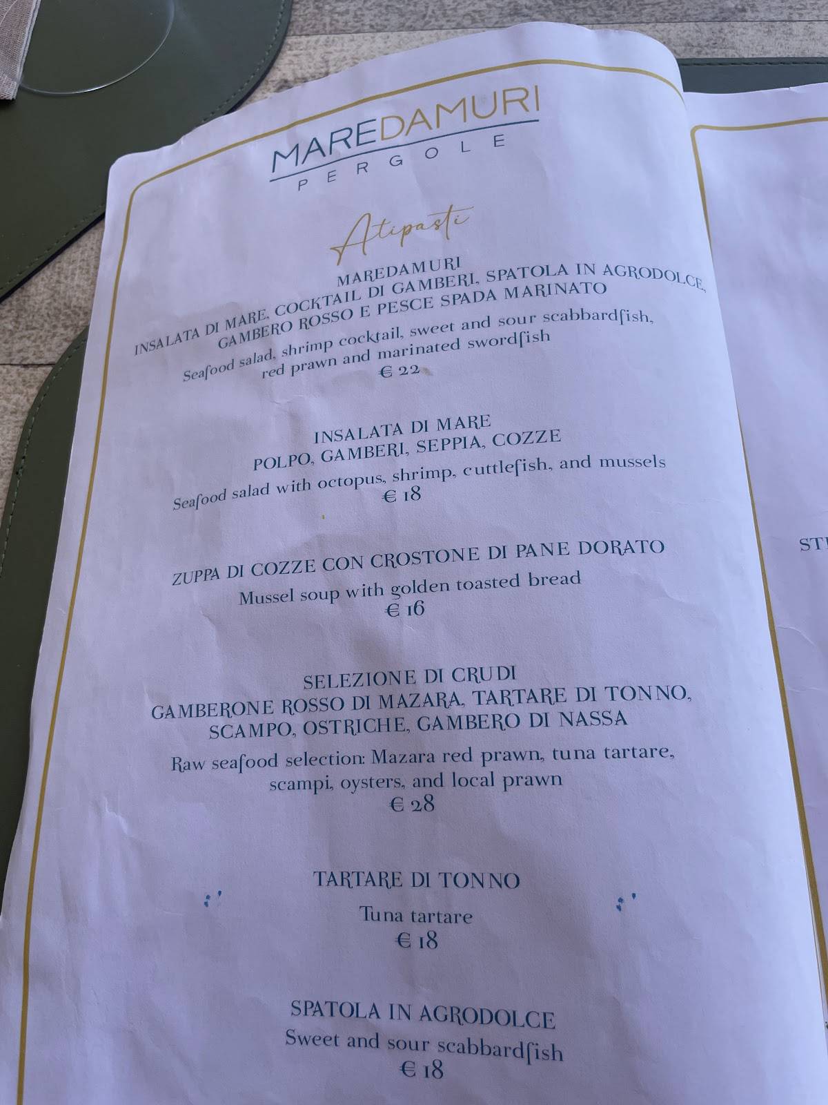 Menu di Maredamuri Ristorante 