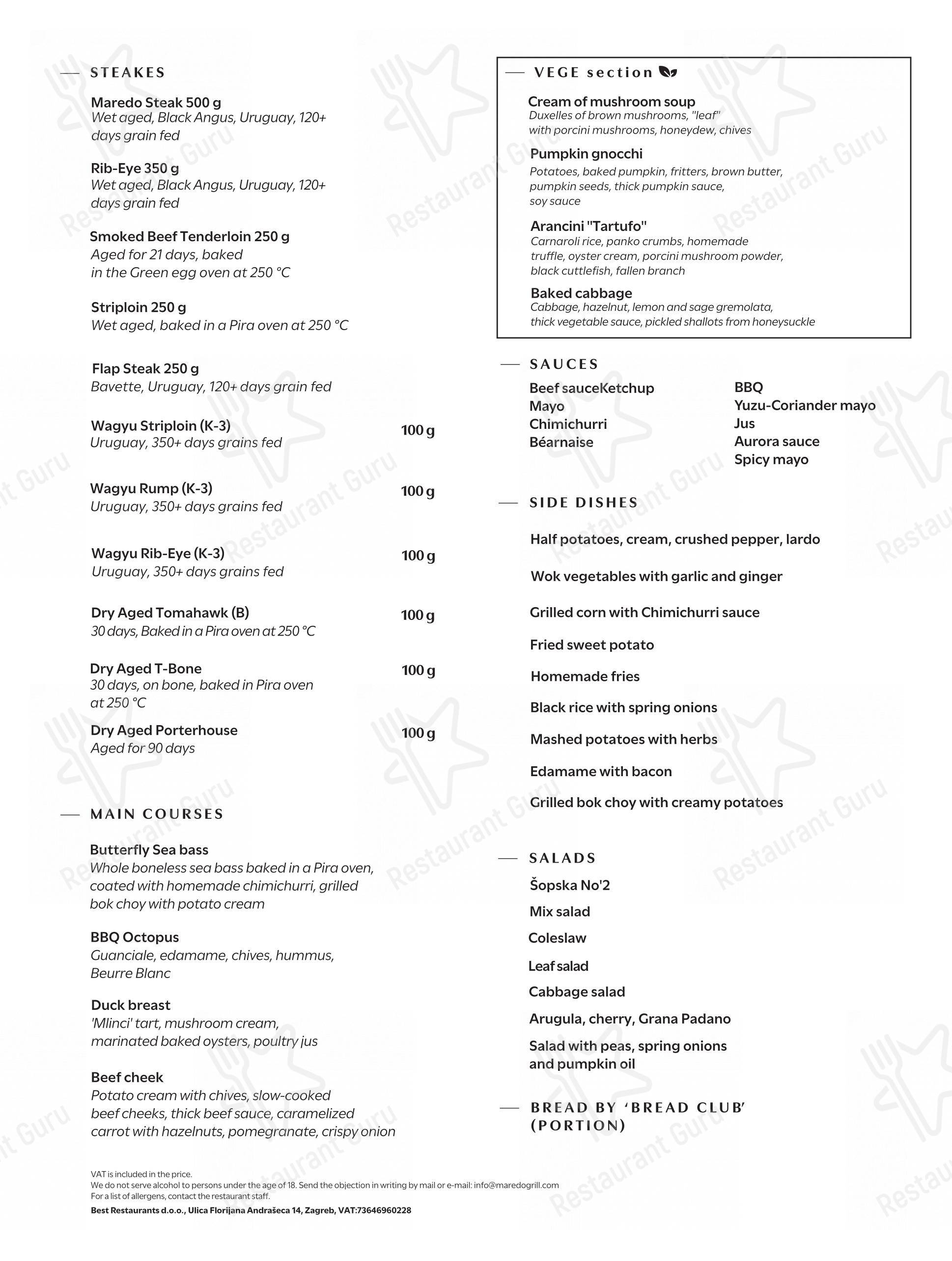 Menu di Maredo grill - Menu bar