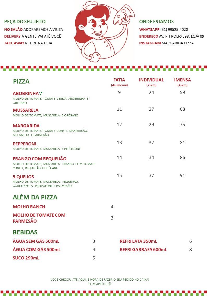 Margarida Pizza cardápio