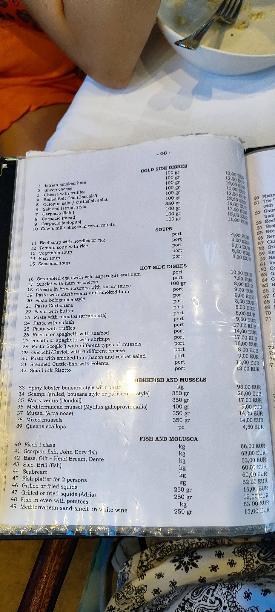 Menu de Marina Restaurant