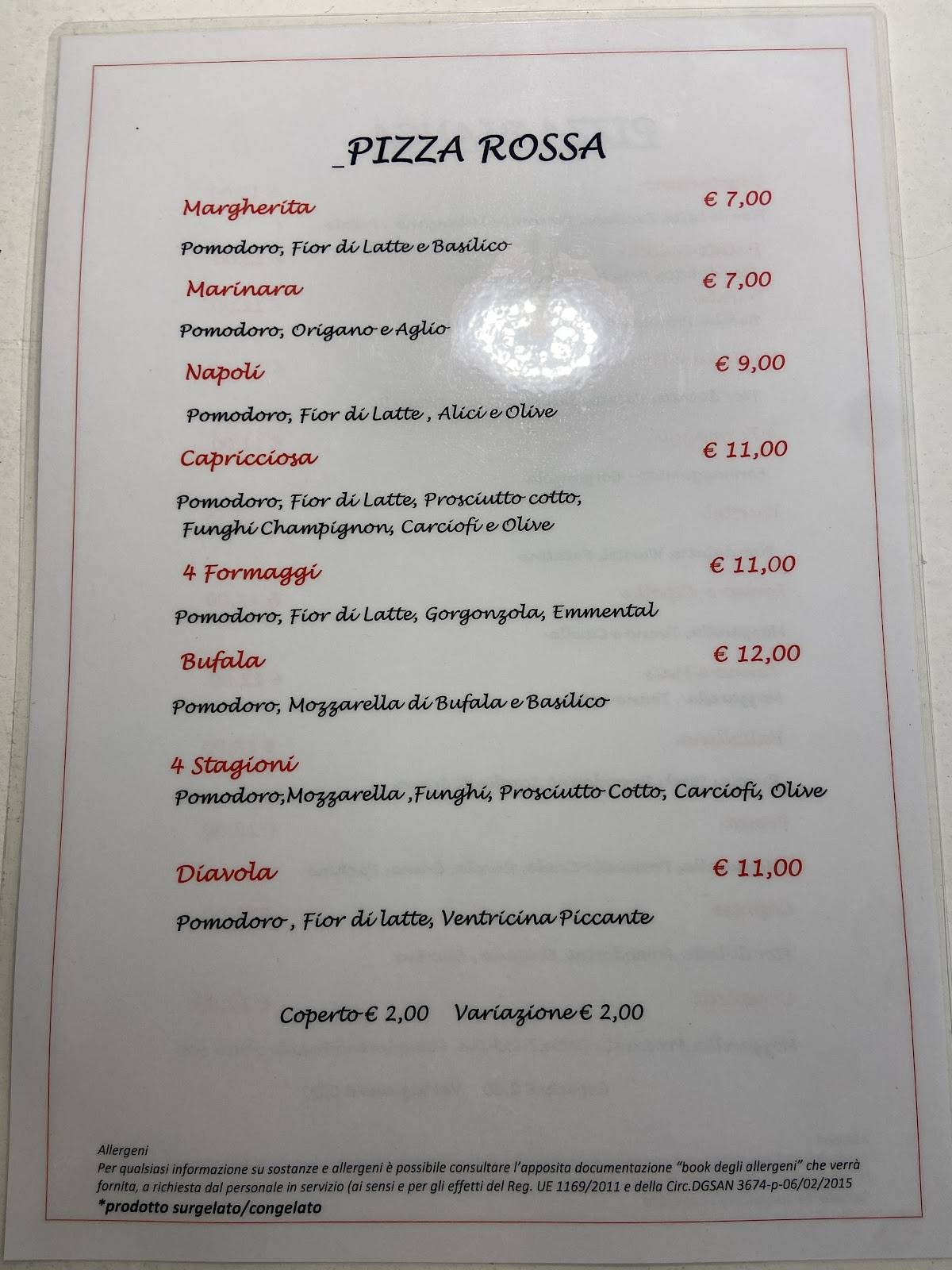 Menu di Ristorante C vado 