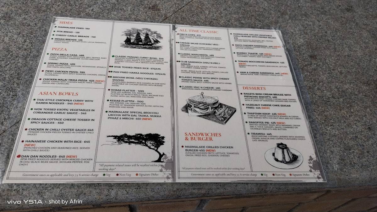 Menu at Marmalade Kitchen & Bar, Bengaluru