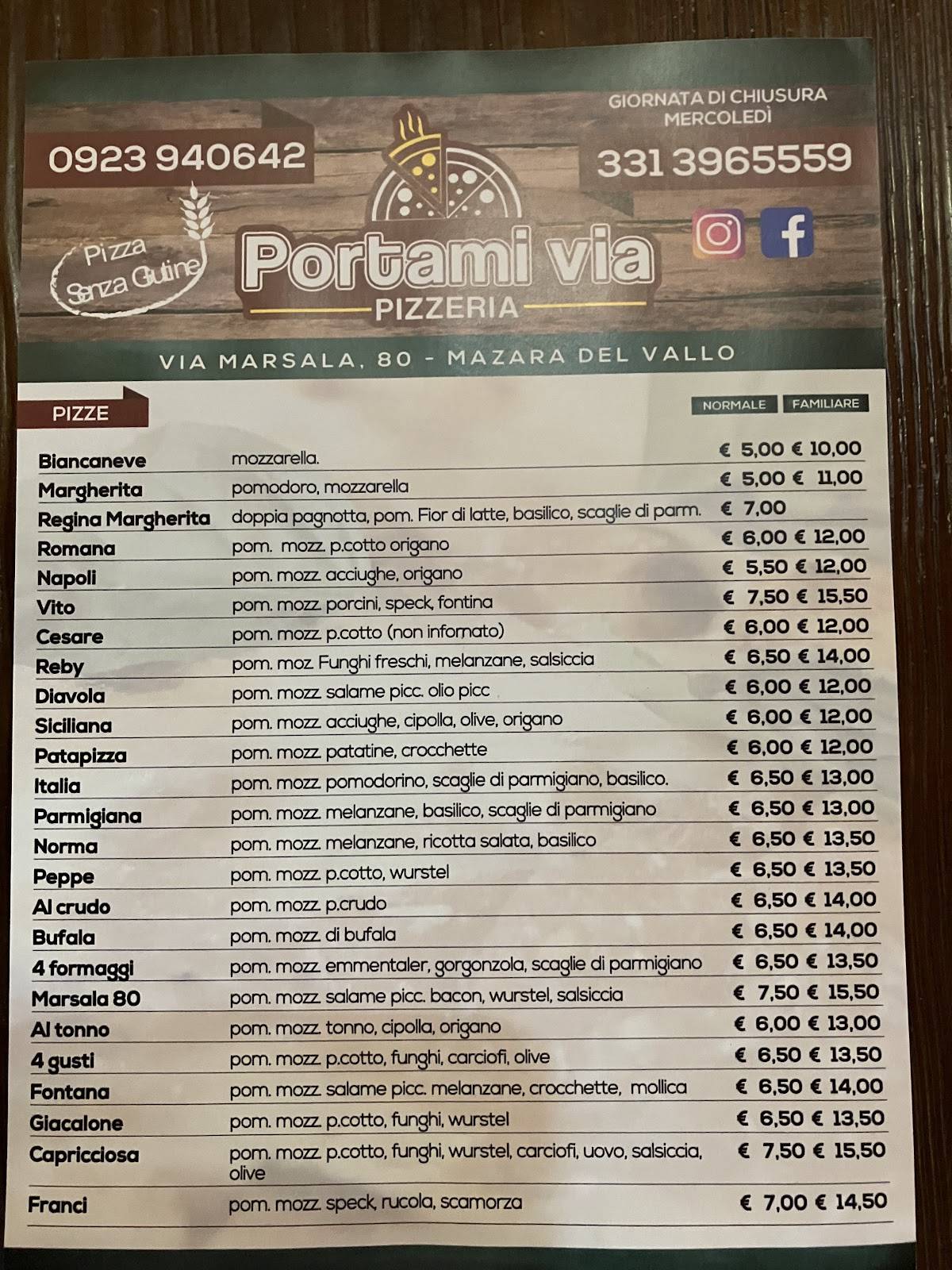 Menu di Portami Via Pizzeria Mazara del Vallo 