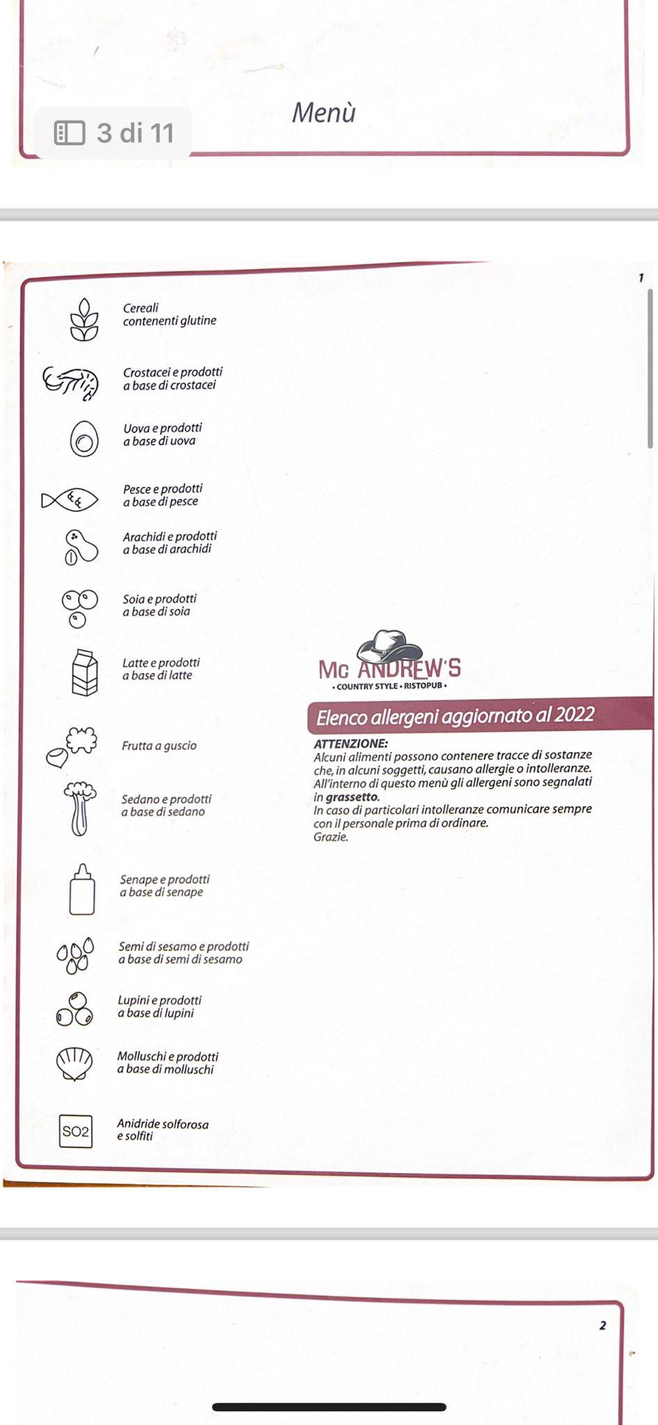 Menu di Mc Andrew's - Risto pub country style 
