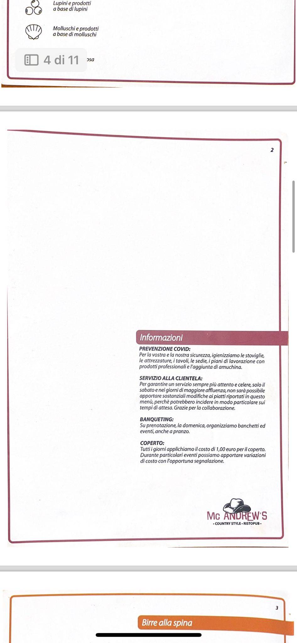 Menu di Mc Andrew's - Risto pub country style 