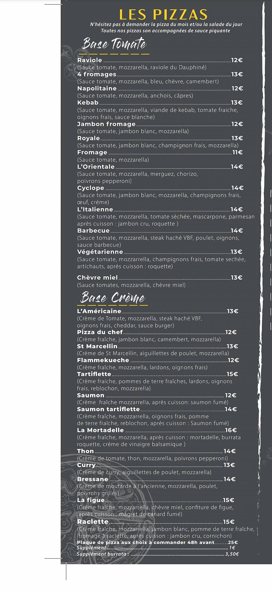 Menu de Mc pizza