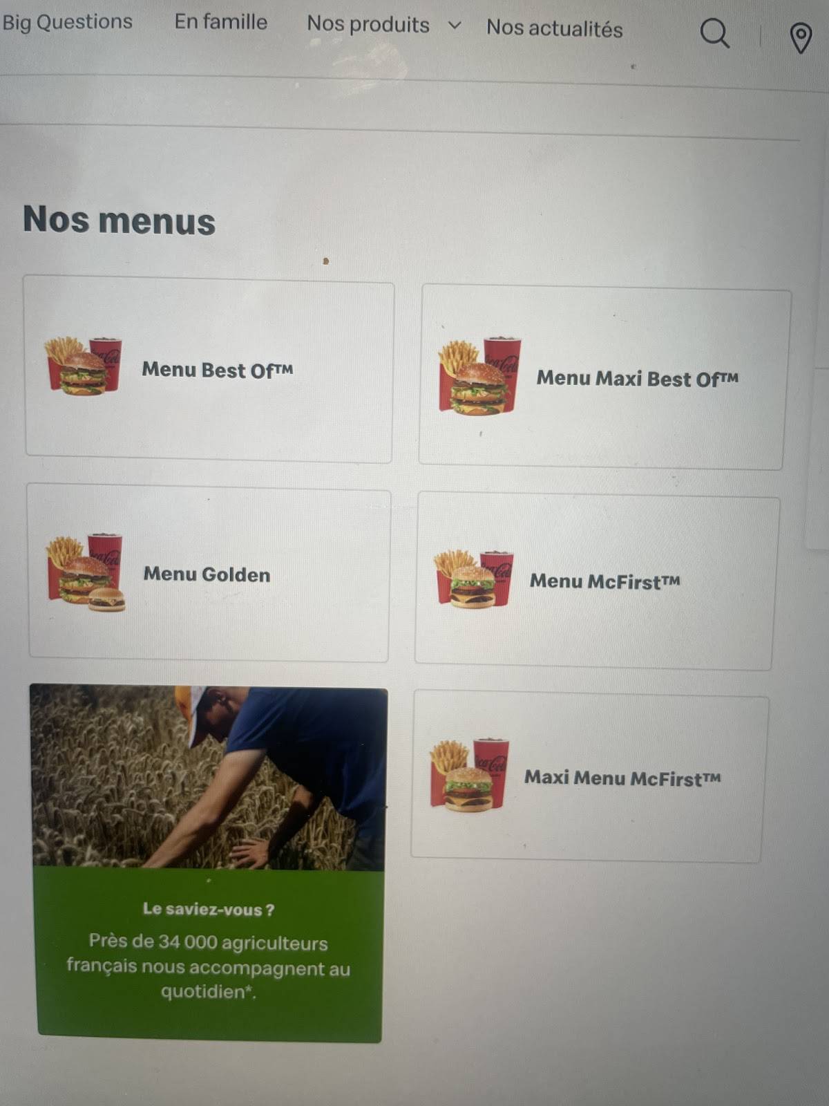 Menu de McDonald's