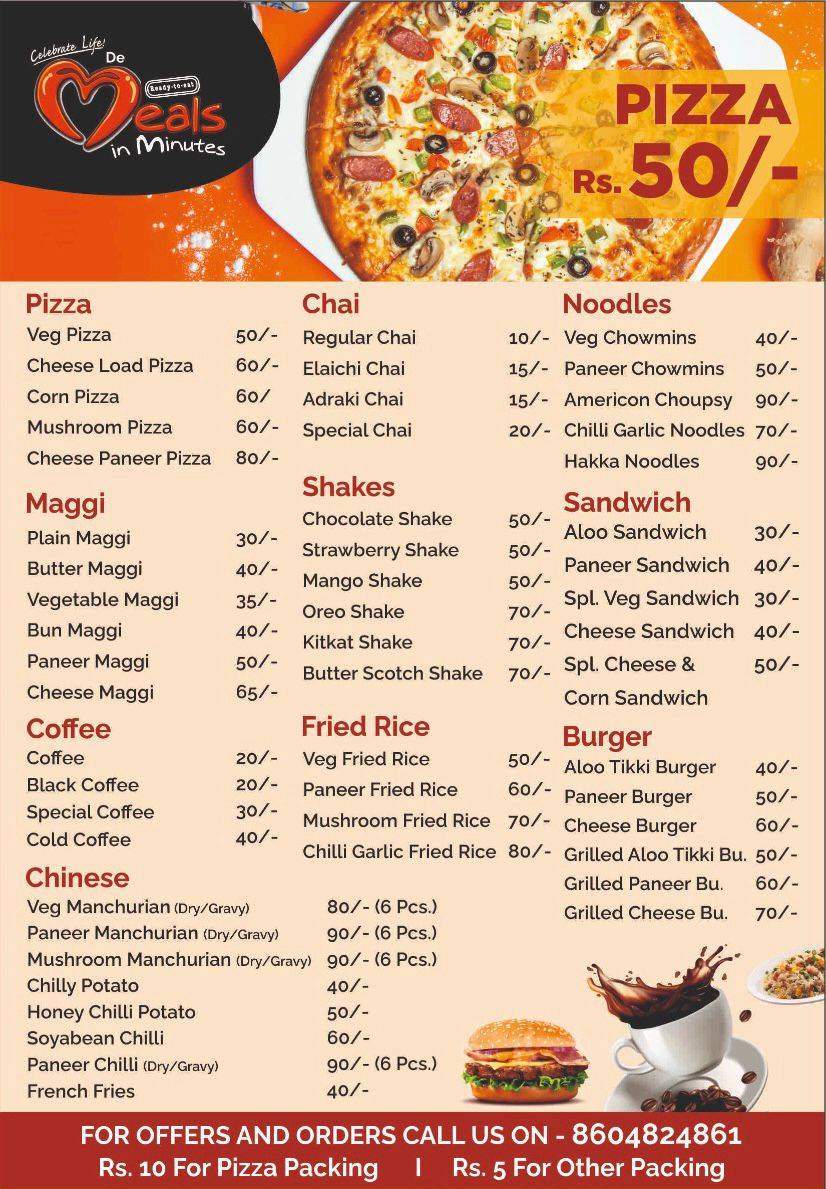 Meals In Minutes menu