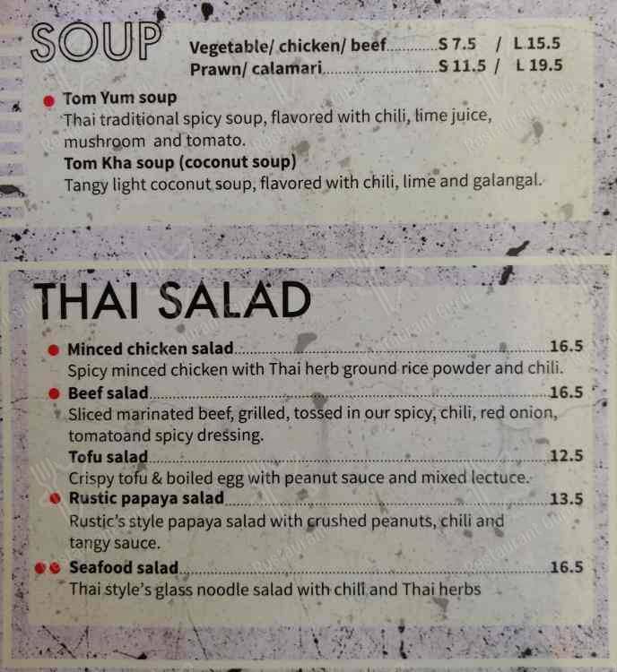 Menu at Rustic Thai Kitchen restaurant, Richmond