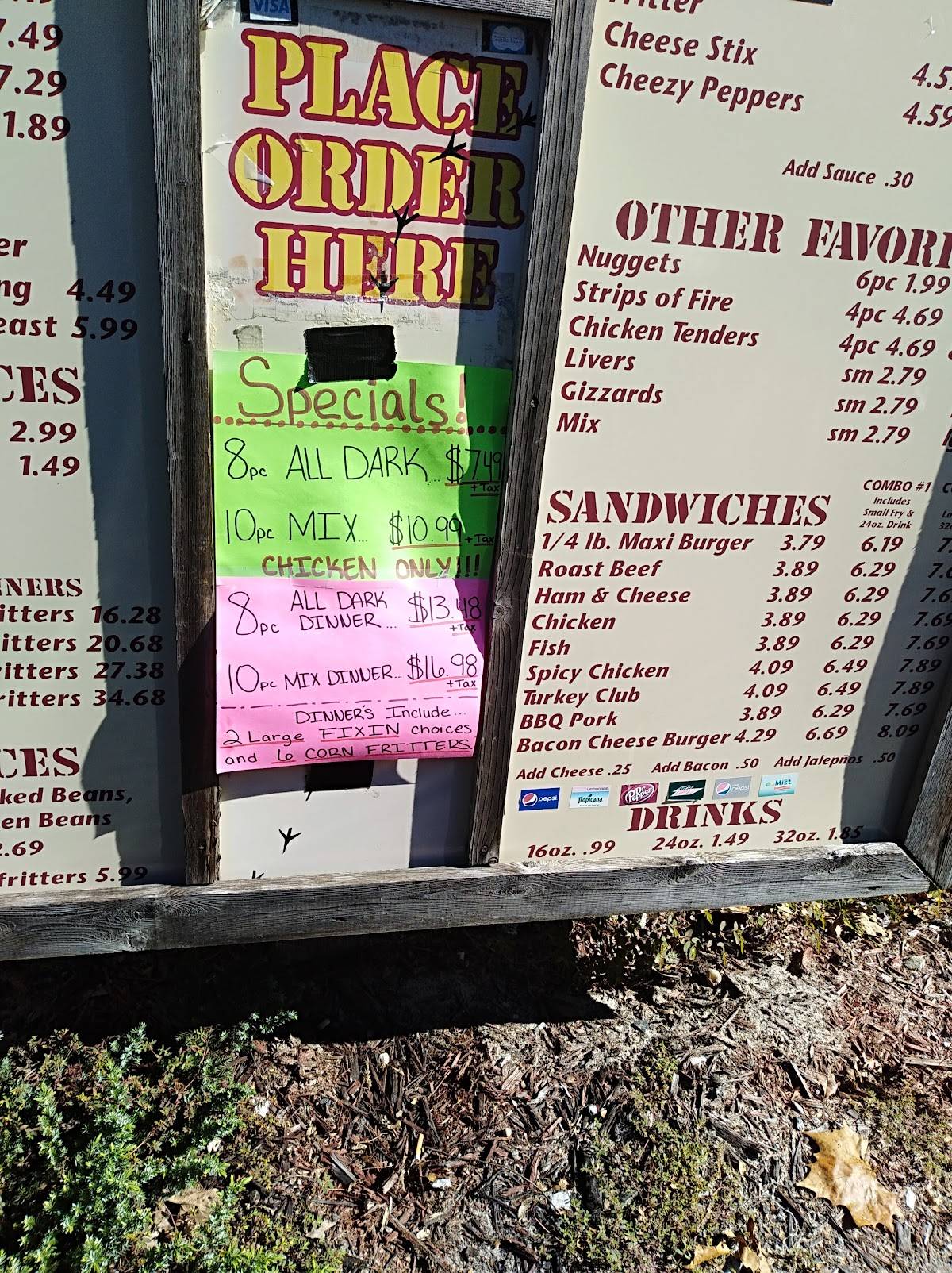 Menu at Fryer's Chicken restaurant, Melrose