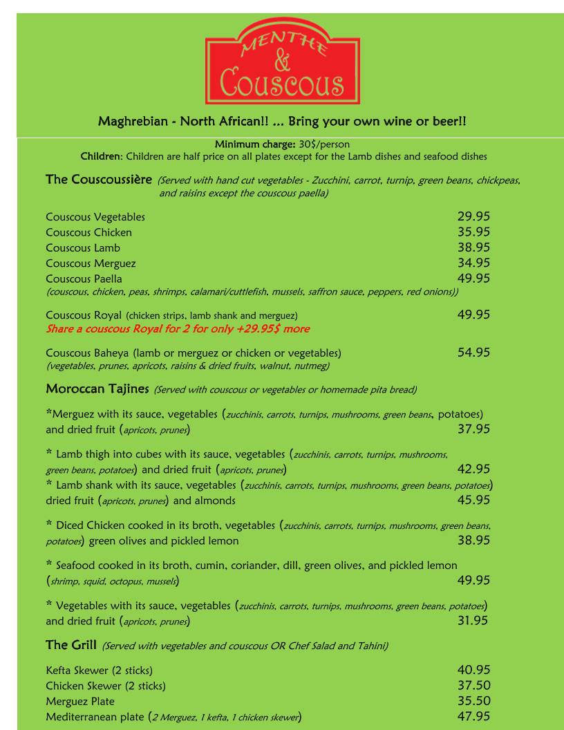 Menu de Menthe et couscous