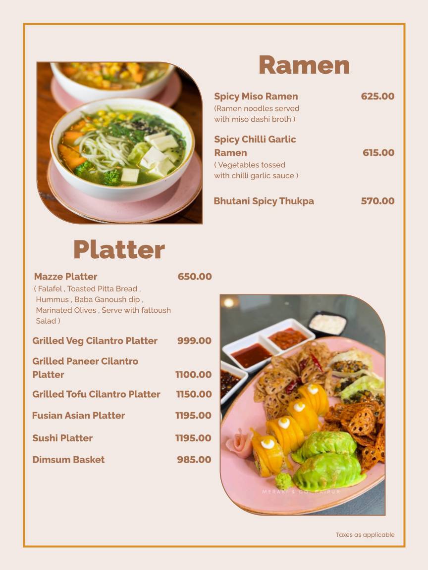 Meraki and Company menu