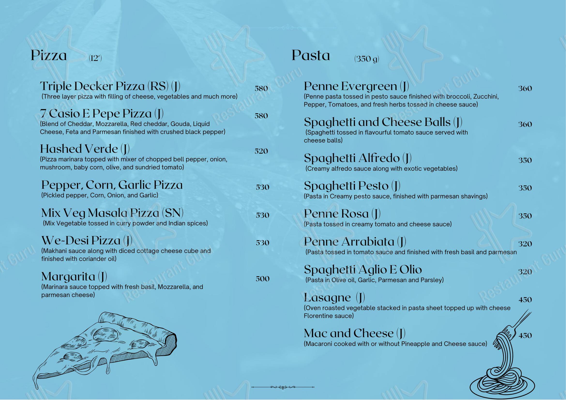 Menu for the Merasa restaurant