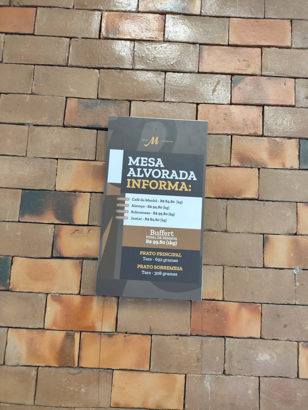 Mesa Alvorada cardápio