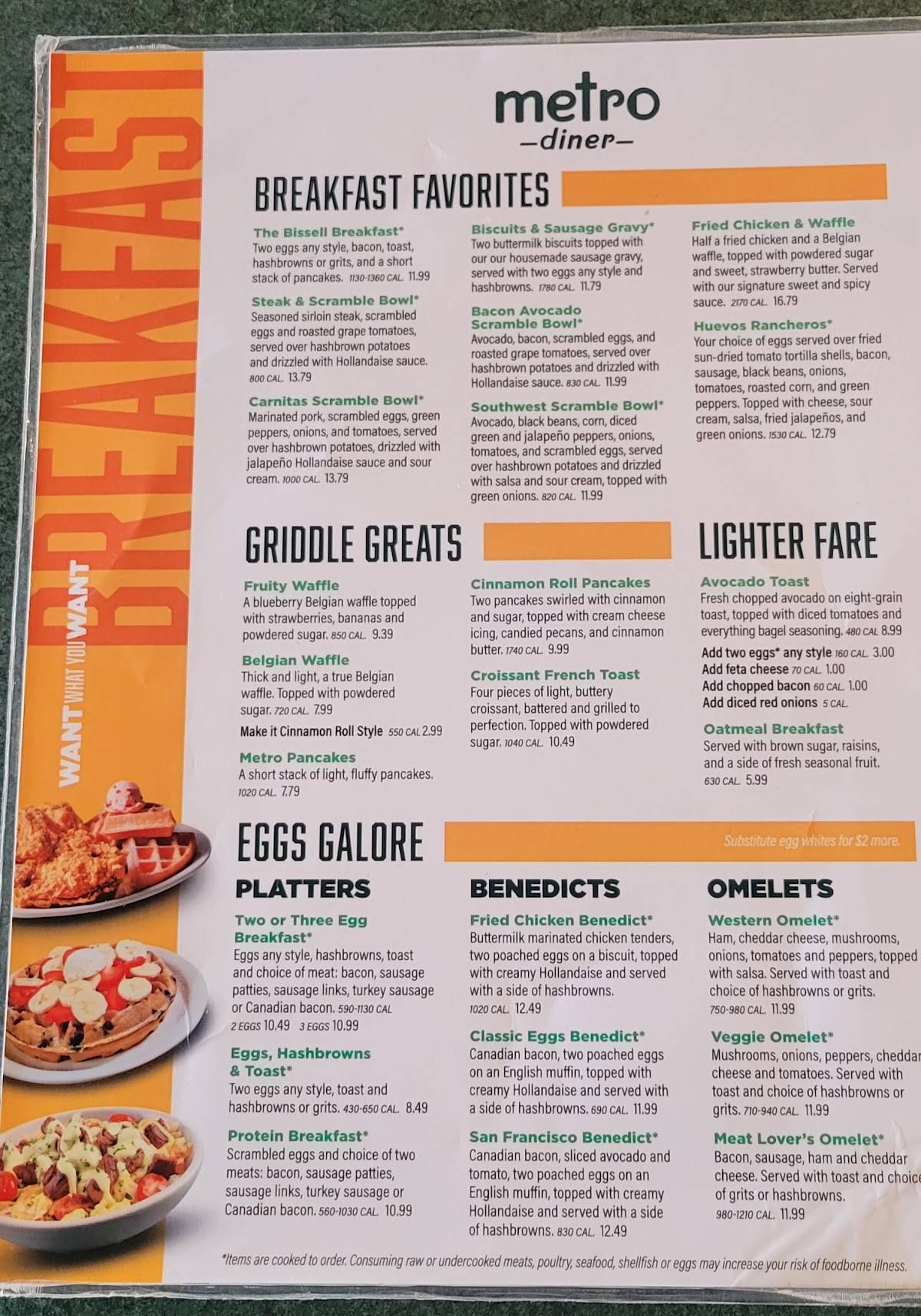 Menu at Metro Diner restaurant, Fayetteville