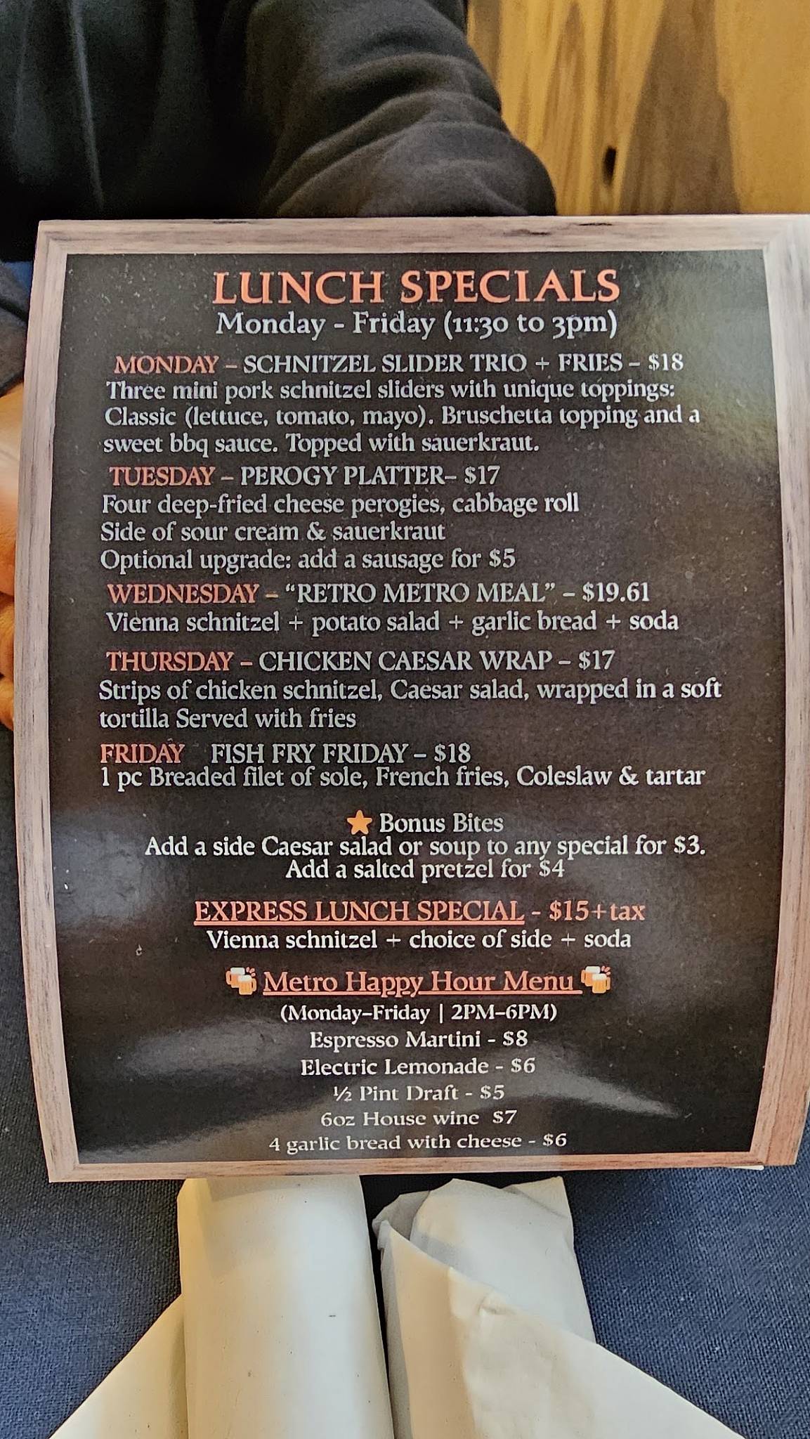 Menu de Metro Restaurant
