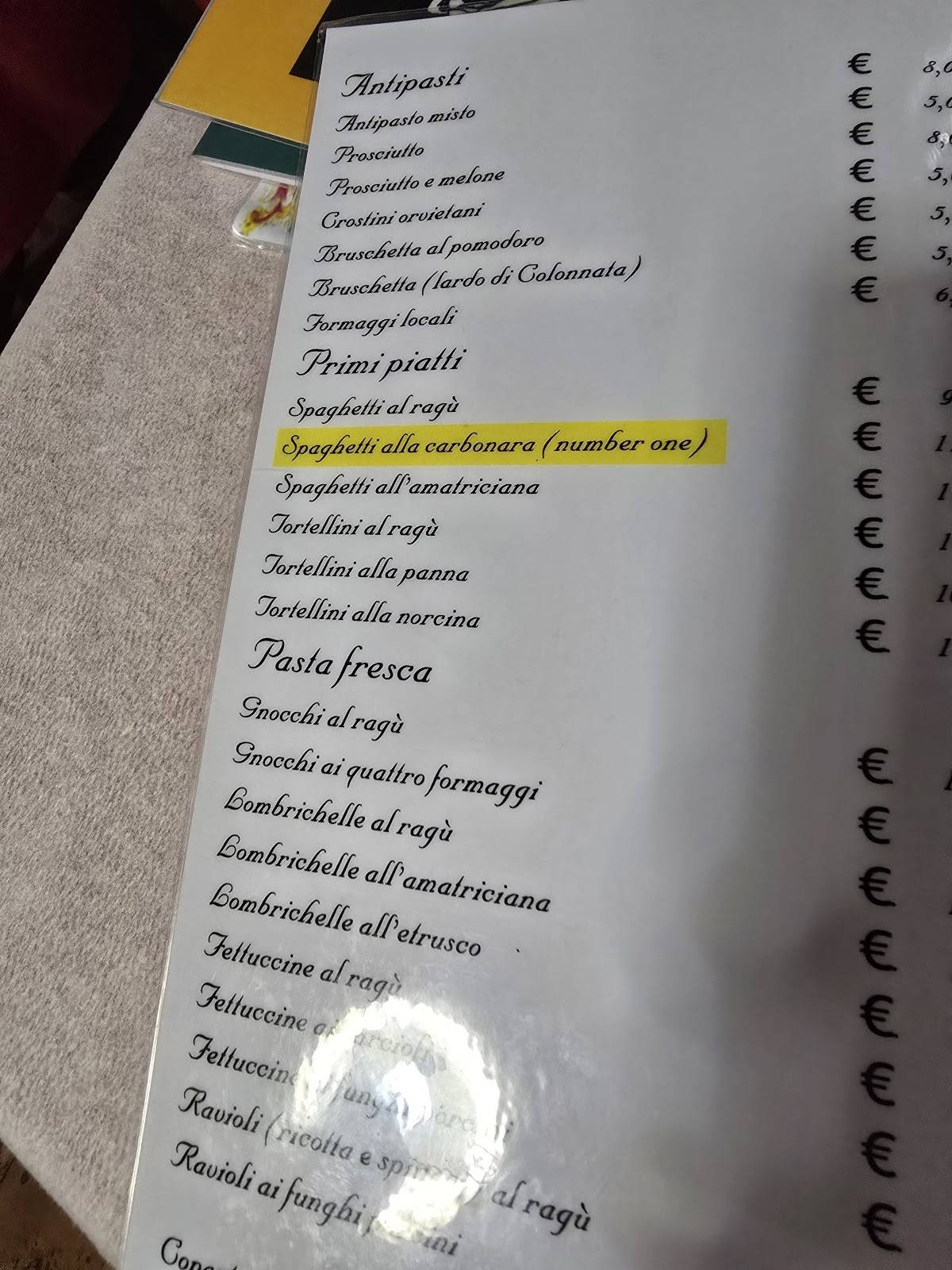 Menu di Mezza luna 