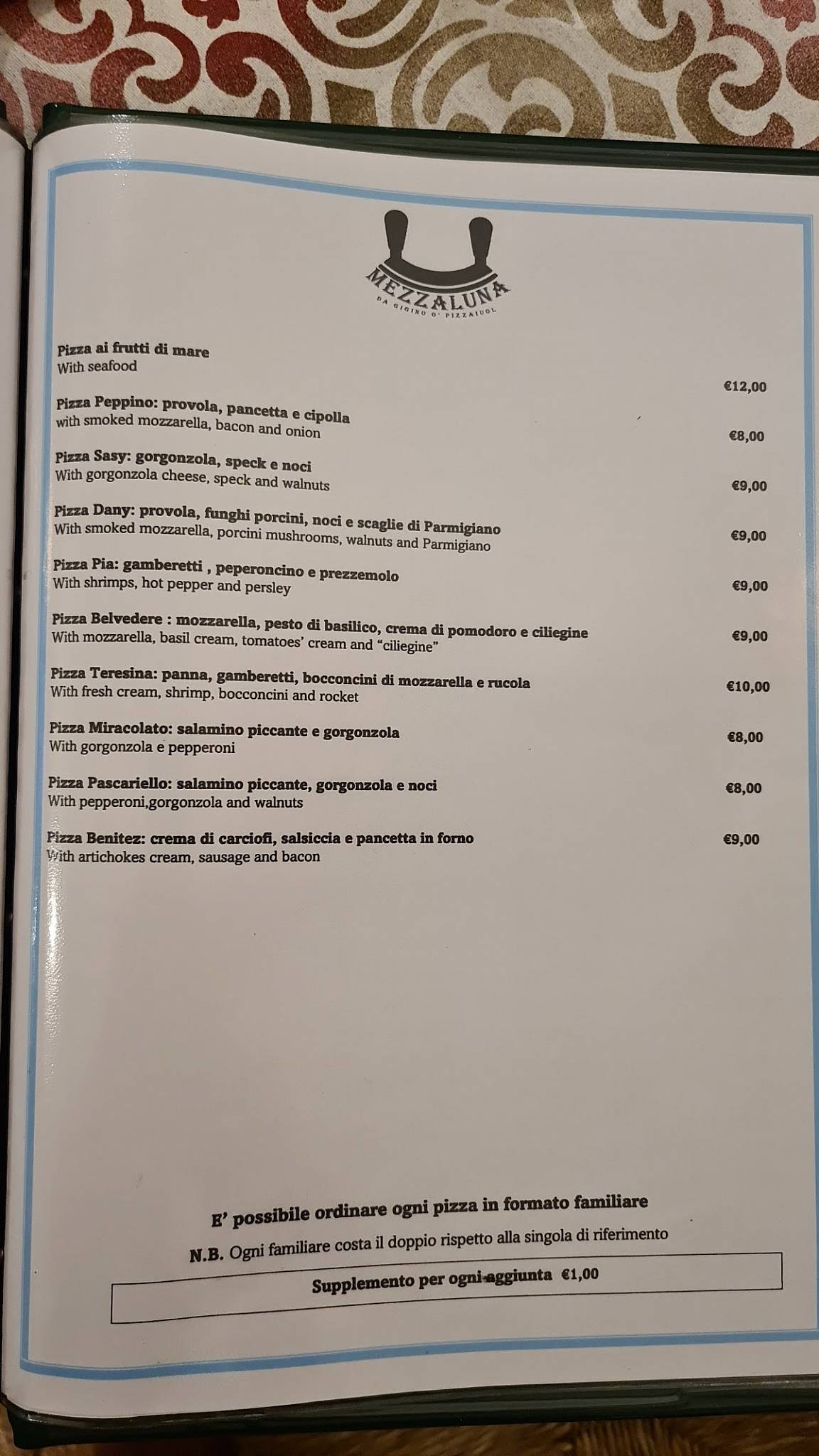Menu di Mezzaluna da Gigino 
