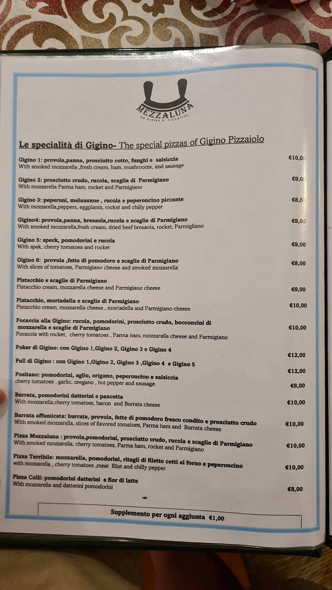 Menu di Mezzaluna da Gigino 