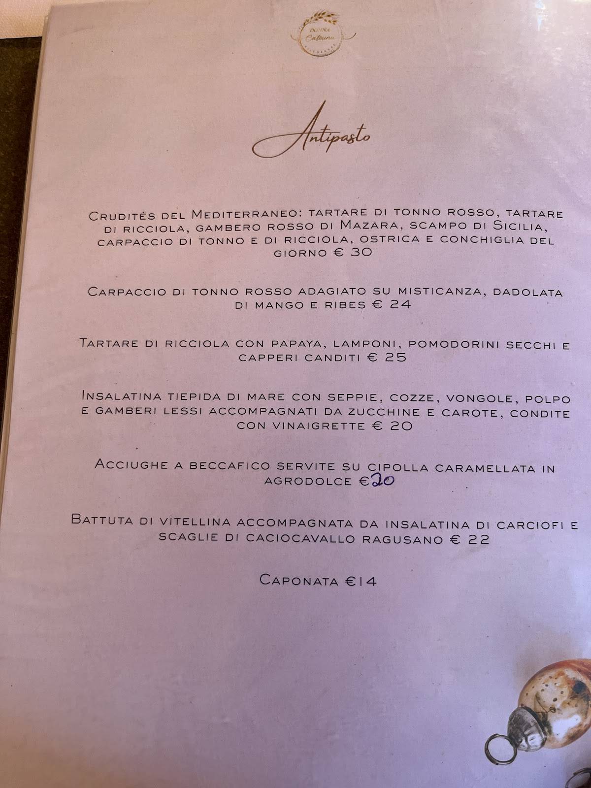 Menu di Donna Caterina Ristorante 