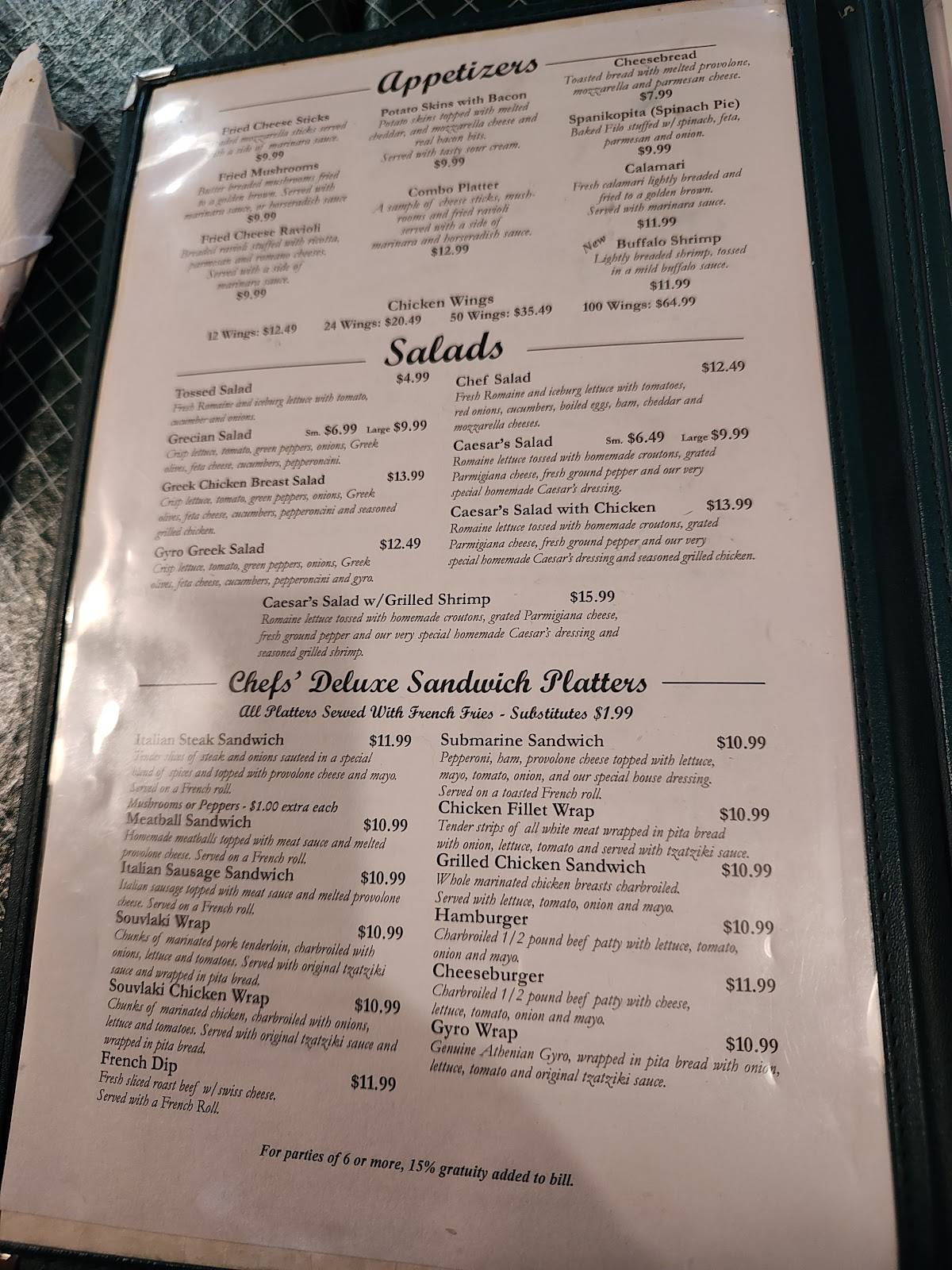 Menu at Milano's Italian Grille restaurant, Valley