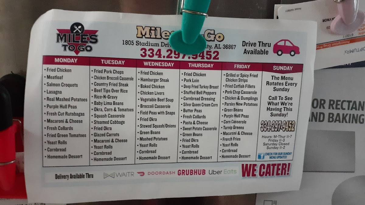 Miles To Go Phenix City Menu
