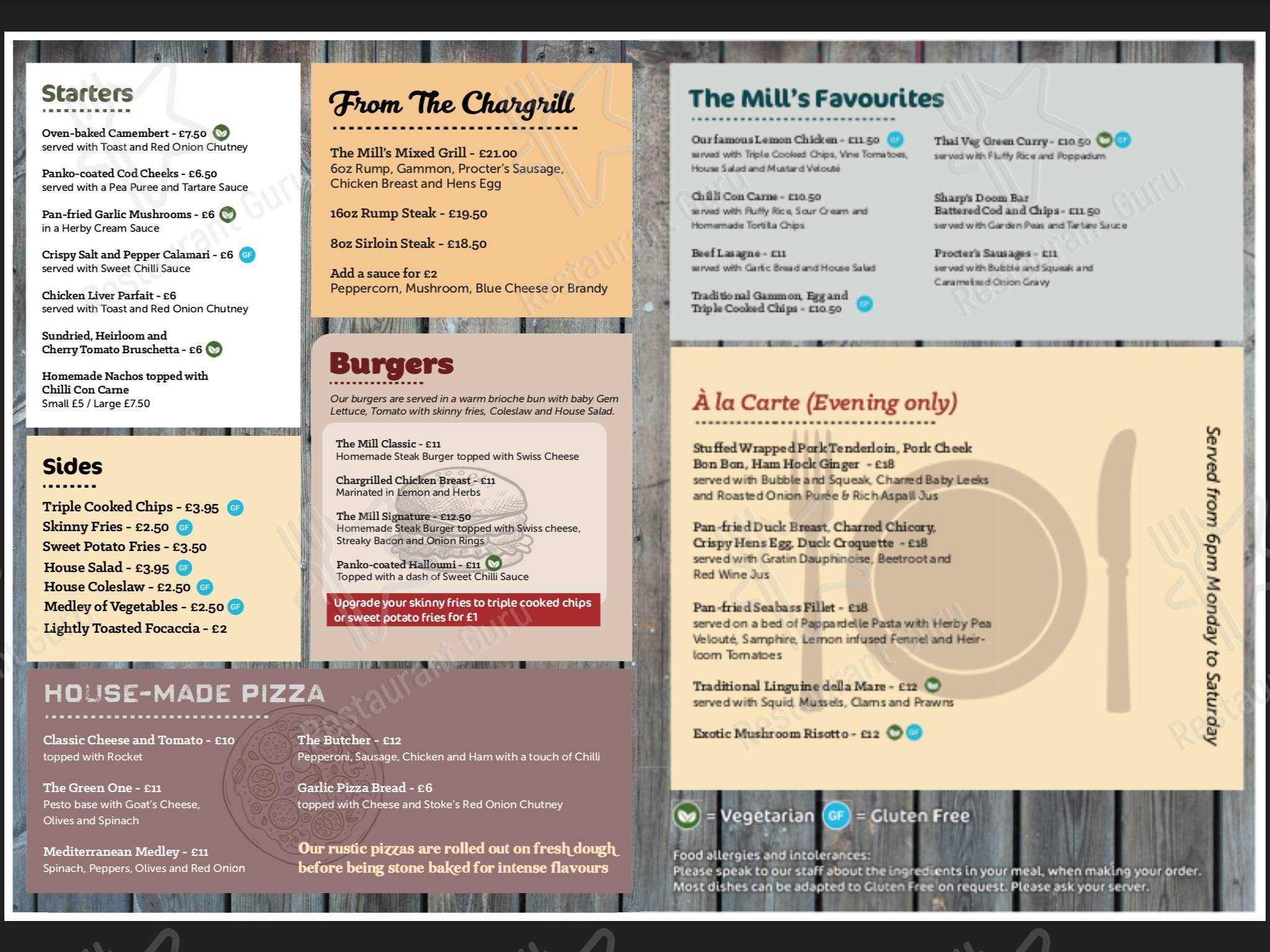 Menu at The Mill restaurant, Stowmarket, Station Rd E