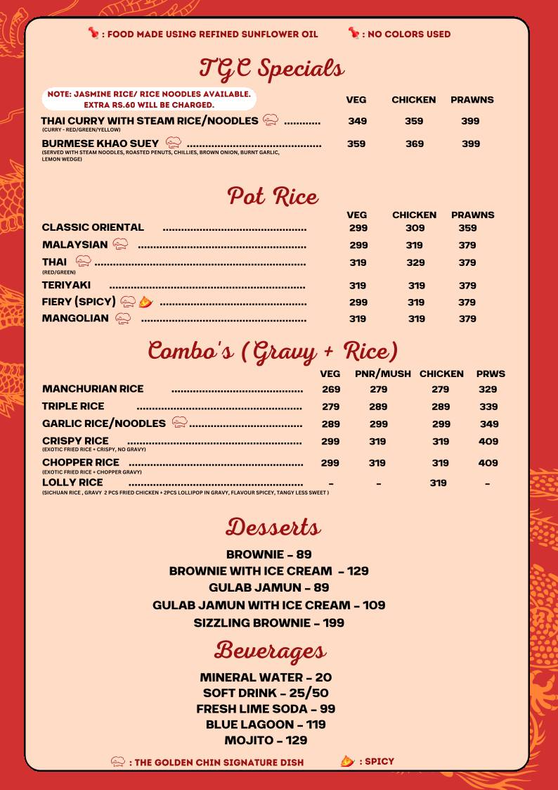 The Golden Chin menu