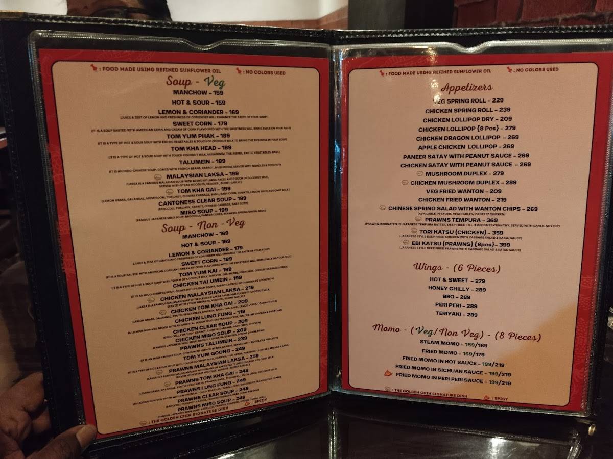 The Golden Chin menu