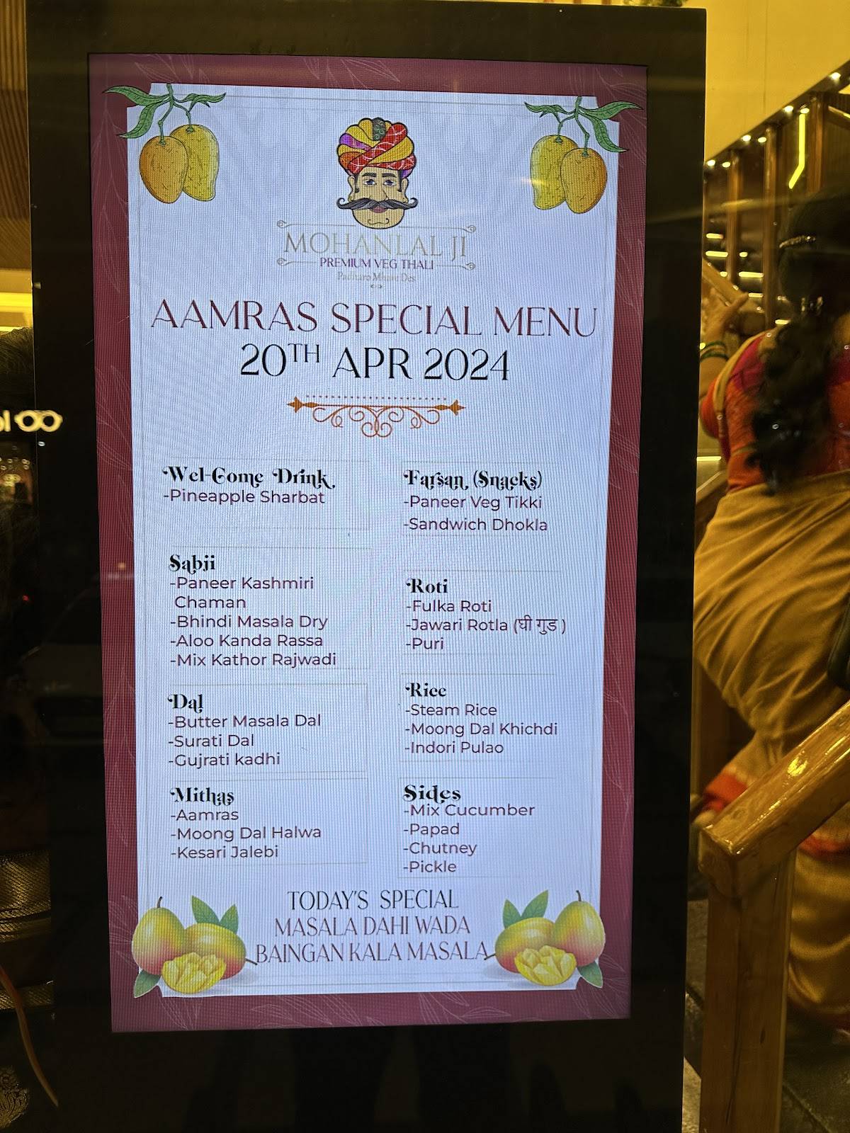 Mohanlal Ji Premium Veg Thali & Banquet menu