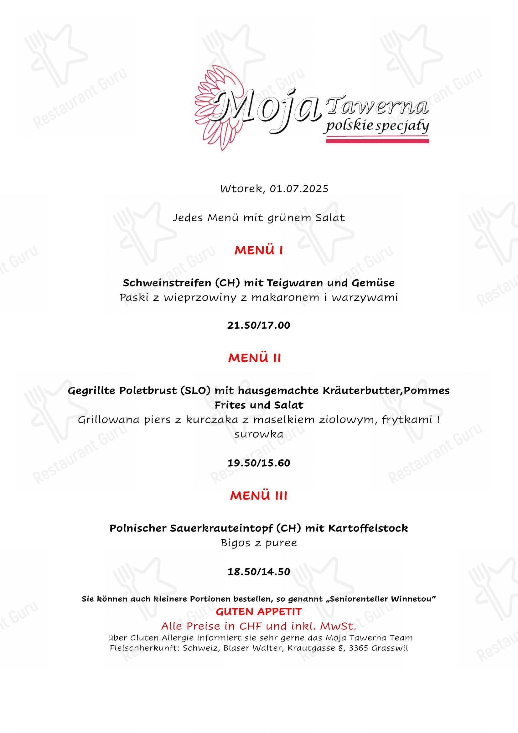 Menu di Moja Tawerna - Ночное меню