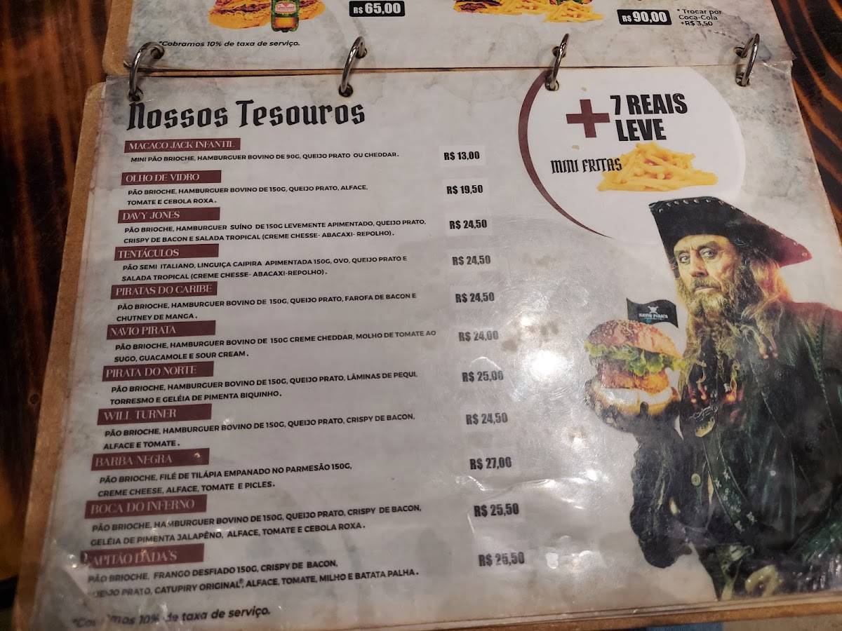 Navio Pirata Hambúrgueria cardápio