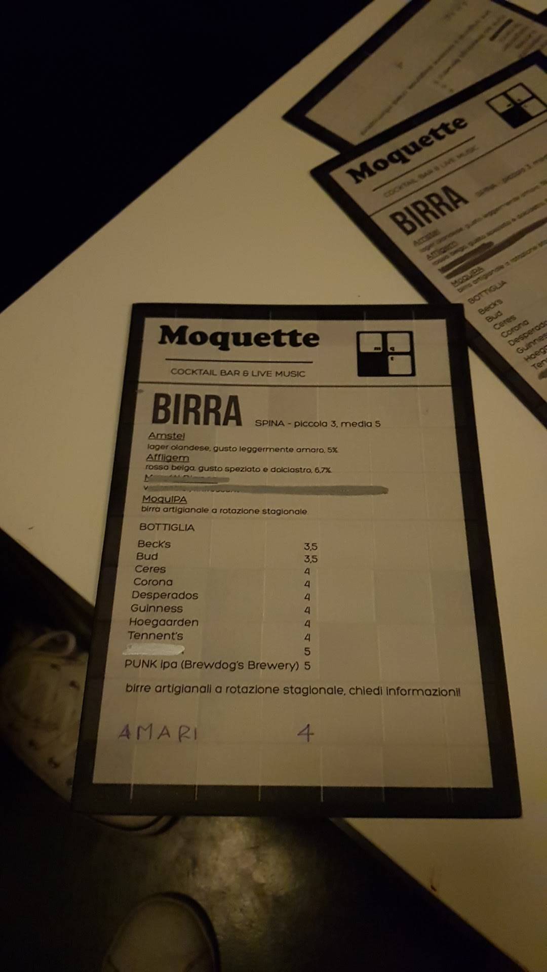 Menu di Moquette Bar Forlì 