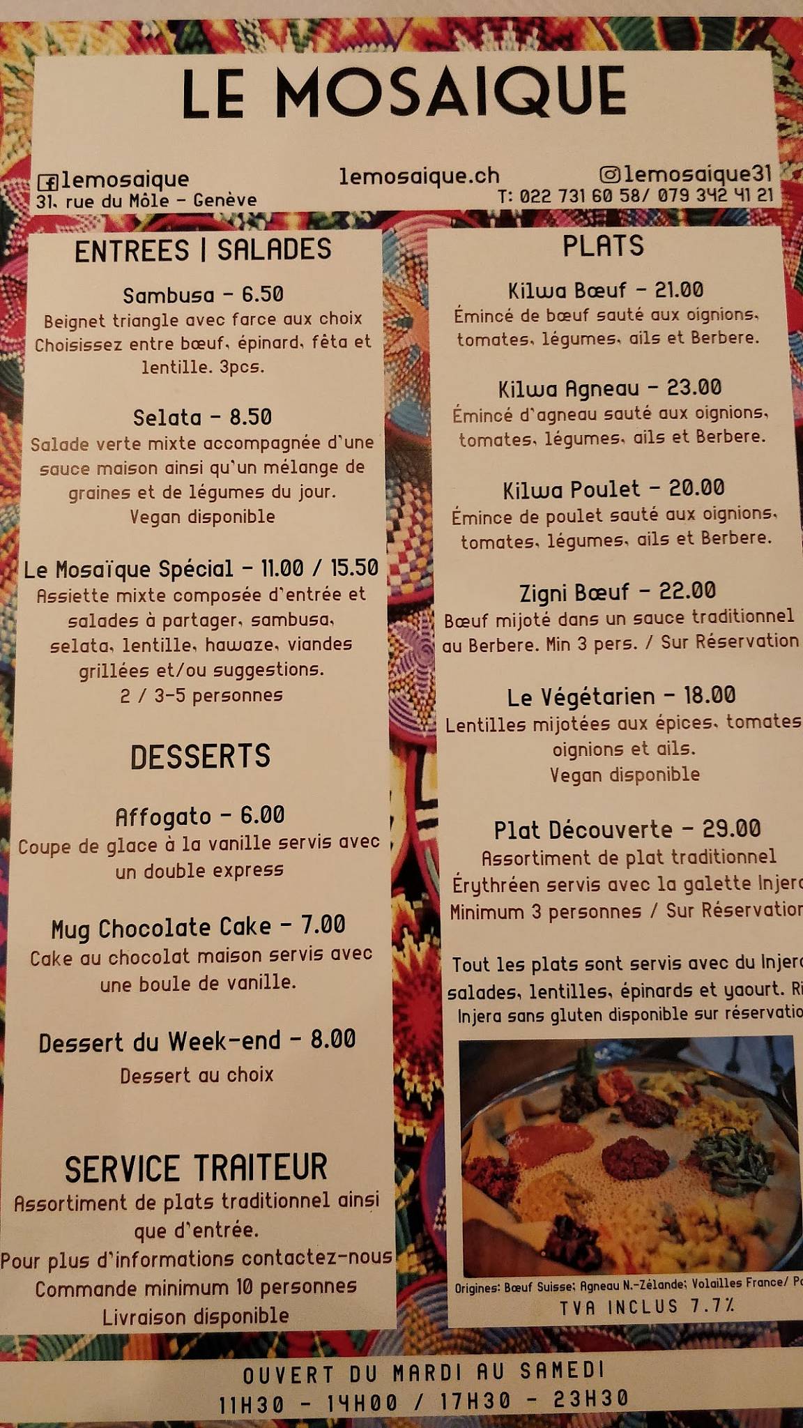 Menu di Mosaïque 