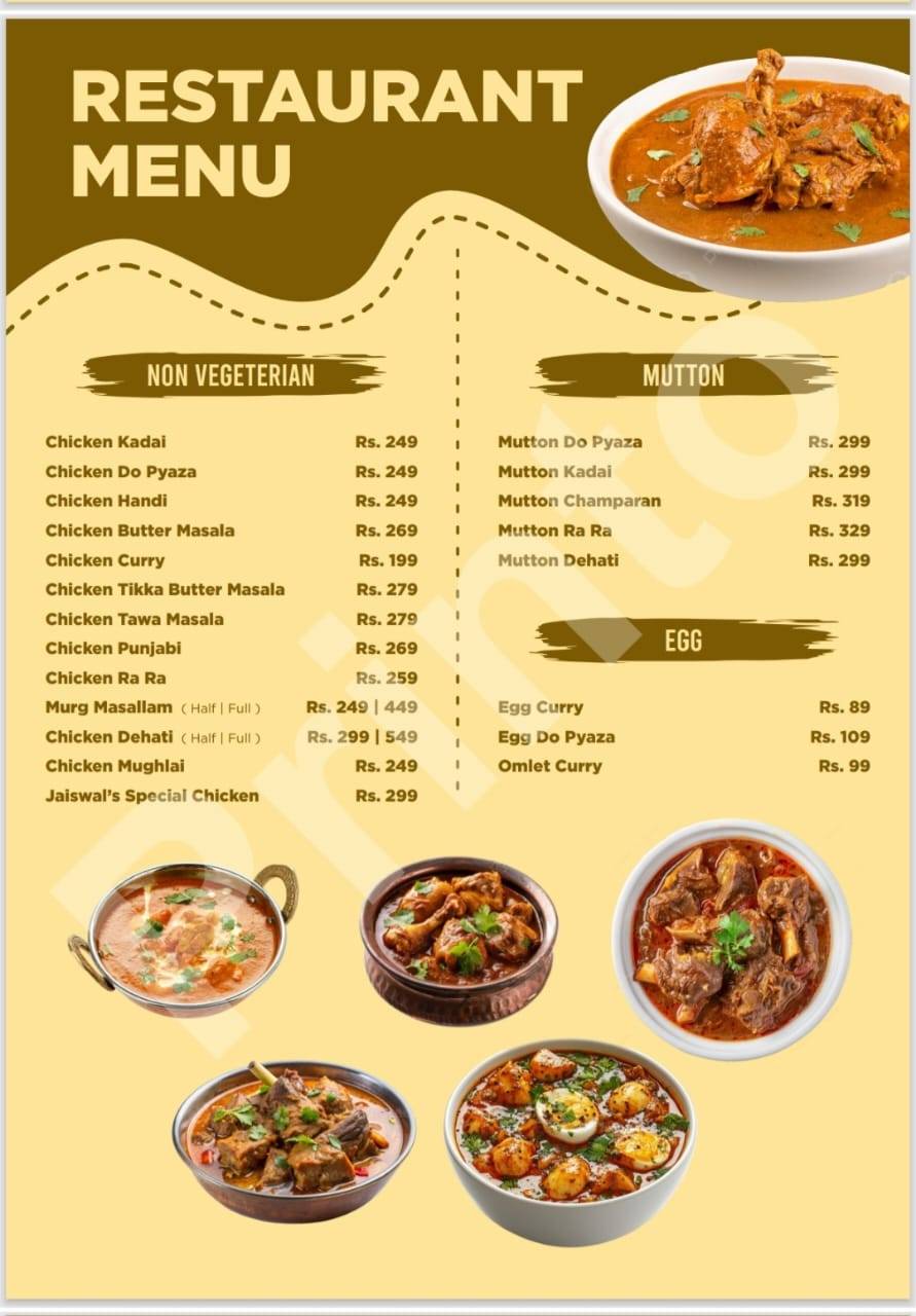 JAISWAL HOTEL & RESTAURANT menu