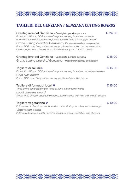 Menu di Rifugio Genziana 