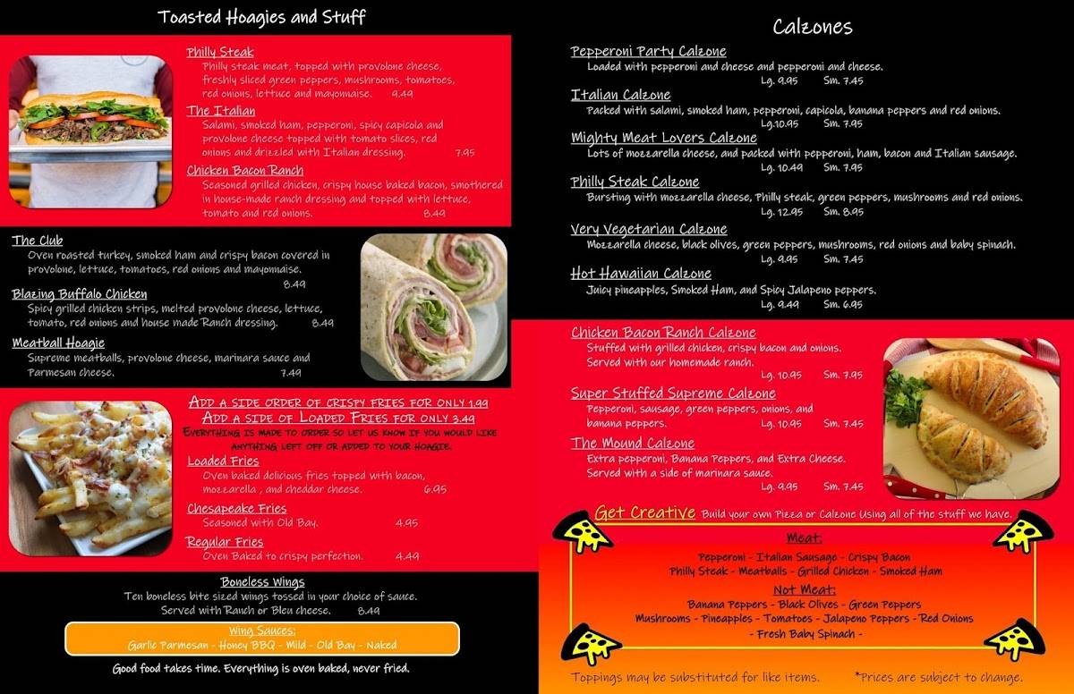 Menu at Nana's Pizza & Pie, LLC pizzeria, Moundsville